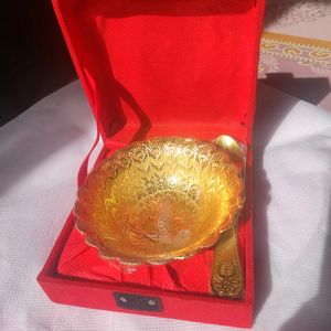 Silver Plated Gold Polished Bowl & Spoon