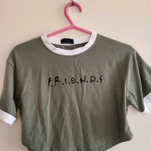 Green "FRIENDS" graphic cropped t shirt