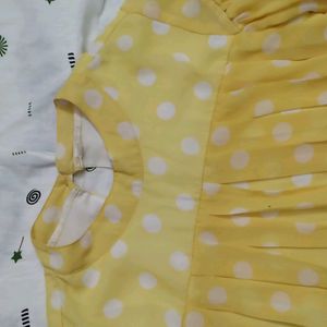 Yellow Dress With White Polka Design