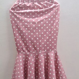 Party Wear Fish Cut Pink And White Polka Dot