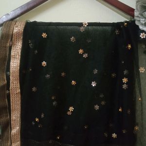 Black Dupatta With Golden Lace