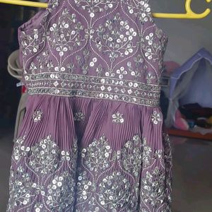 Purple Square Neck Girls Palazzo Set Sharara