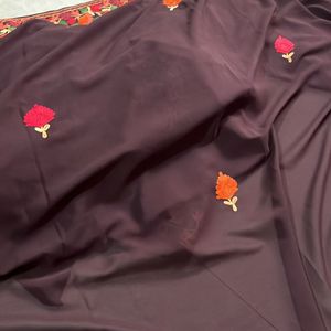 Beautiful Brown Kashmiri Work Saree