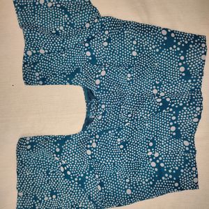 White Dotted Blue Colour Linen Blouse