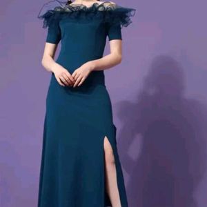 Blue Ruffled Long Dress