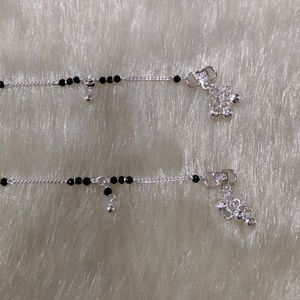 Silver Moti Anklets