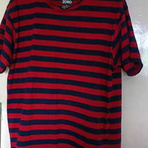 Unisex Red-Blue Striped Cotton T-Shirt