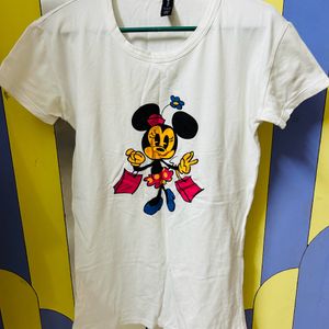 Mickey Mouse Printed Cotton White T-shirt