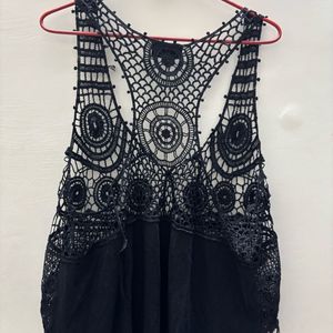 Black Hollow Out Crochet Tie Top