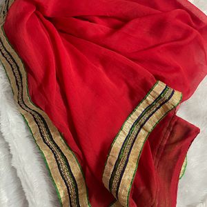 Long Heavy Border Red Dupatta