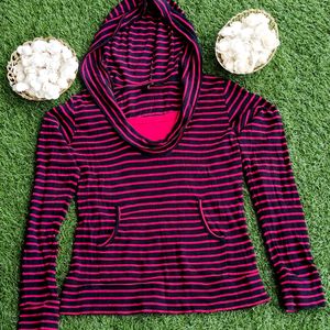 Max: Pink/Black Striped Sweatershirt with Hoodie