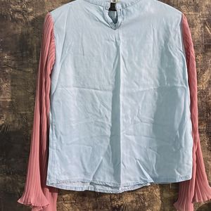 Flared Sleeve Light Denim Top