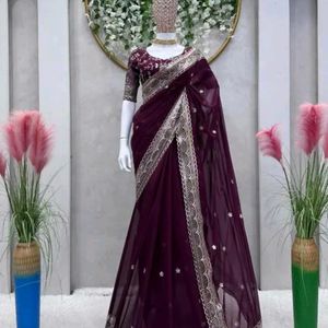 Navratri Sale Beautiful Purple Georgette Saree ✨