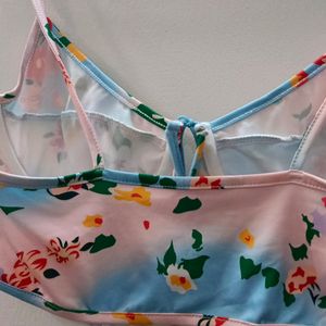 Urbanic Blue And Pink Floral Crop Top