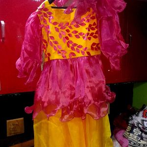 Pink And Yellowish Colour...long Frock