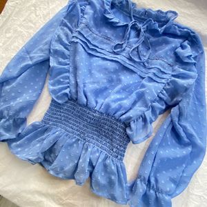 A Ice Blue Frill Top