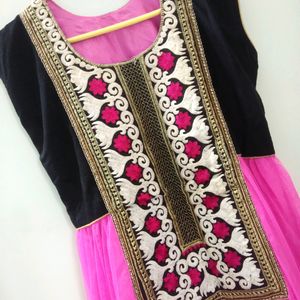 Magenta Colour Anarkali Pattern Kurti/Ethnic Gown