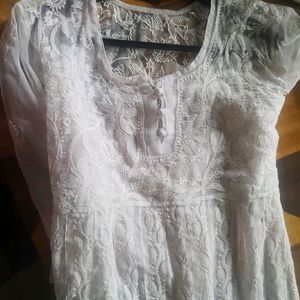 Ada White Chikankari Anarkali