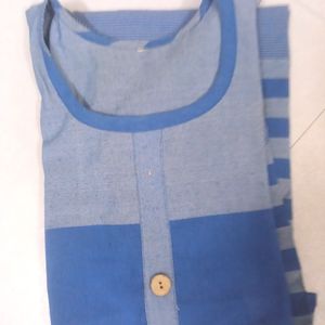 Blue Striped Combo Purple White Cotton Kurta