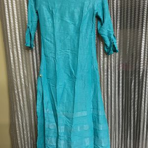 Sea Green Kurta With Silver Self fabric embroidery