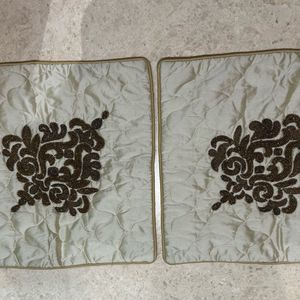 Beige And Gold Set Of Two Cushions