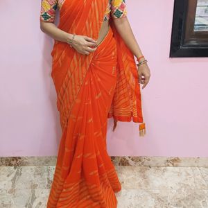 Orange Synthetic Saree