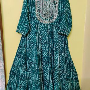 Rama Green Flared Long Kurti