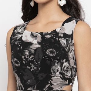 Waist Cut-Out Floral Print A-line Dress