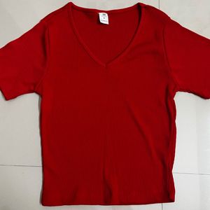 V-neck Red Top