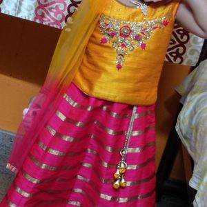 Yellow And Pink Lehenga ( Girls) & Bangle Set