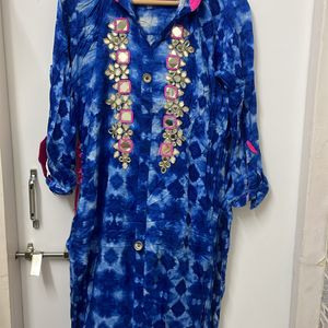 Blue Mirror Work Kurta