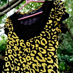 Black And Yellow Casual Top For 7-8 Year Old Girls