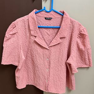 Pink Shirt Style Crop Top