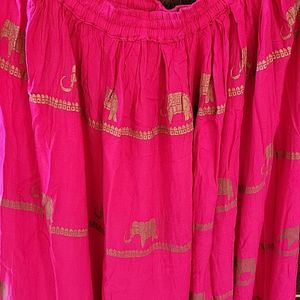 Chanderi Print Pink Long Skirt