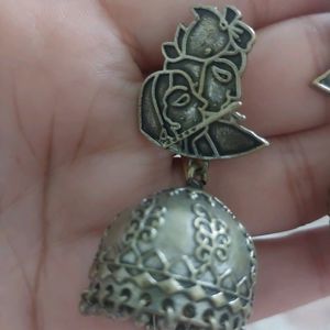 Women Radha-Krishna Silver Jhumka