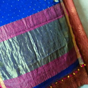 Blue Cotton Soft Saree.