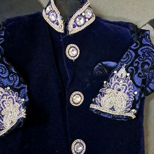 Blue Velcet Sherwani For Boys