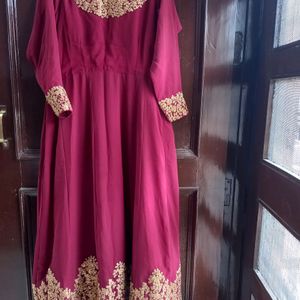 heavy design maroon suit (gown) with dupatta