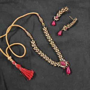 Stone Work Maroon And Golden Set