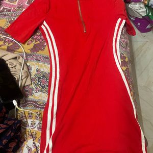 Red Dress With White Stripes Bodycon One Piece