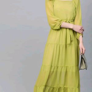 Lime Green Tiered Pleated Maxi Dress