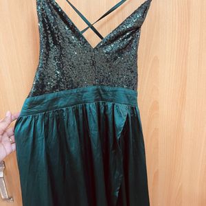 Shein Satin Sequin Panel Split Maxi Cami Dress