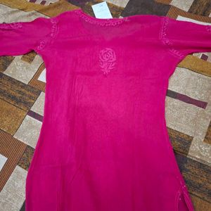 Hoor Deep Pink Pure Chiffon Kurta (Size M)