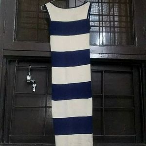 Navy Blue White Striped Bodycorn Midi Dress