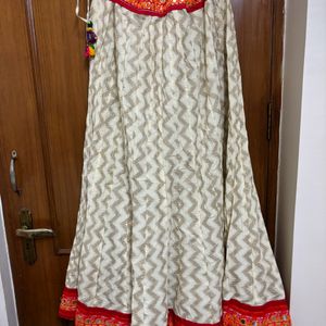 Mirror Work Embroidered Patch Border Ethnic Skirt