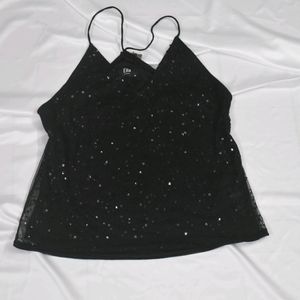 Black Sequin Criss Cross Back Cami Top