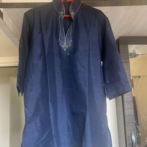 Navy Blue Kurta With Half Sleeves