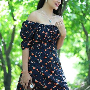 Black Floral Side Slit Dress