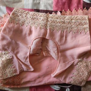 Pink Saree With Stitched Blouse