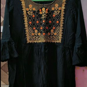 Black And Golden Work Shot Kurti